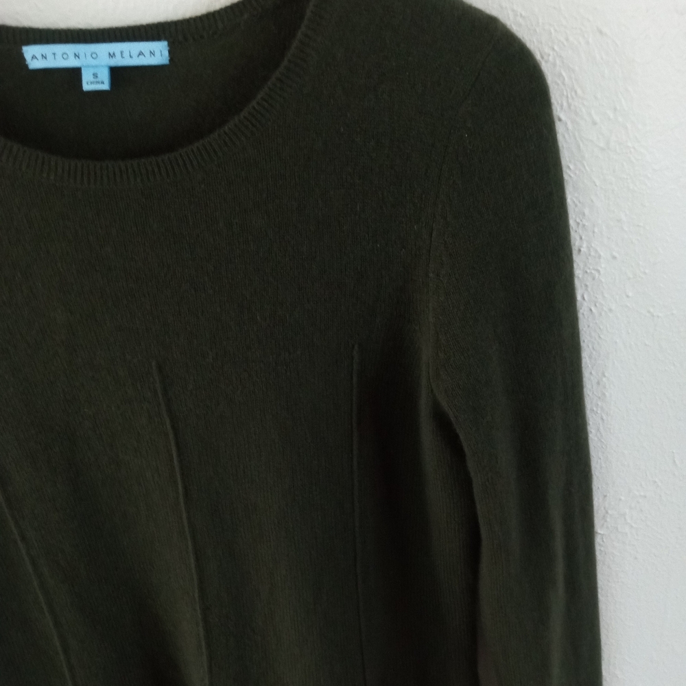 ANTONIO MELANI 100% Cashmere Peplum Hem Sweater Moss Green | S - Picture 3 of 8
